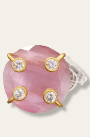 Anello regolabile su base in ottone con occhio di gatto e zirconi Spedizione Gratuita