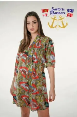 Caftano camicione fantasia Amalfi con bottoni, tessuto coprente,manica 3 quarti con bottoncino per far manica corta.presenza di decorazioni con microperline. taglie: s/m; l/xl 100% cotone Spedizione Gratuita