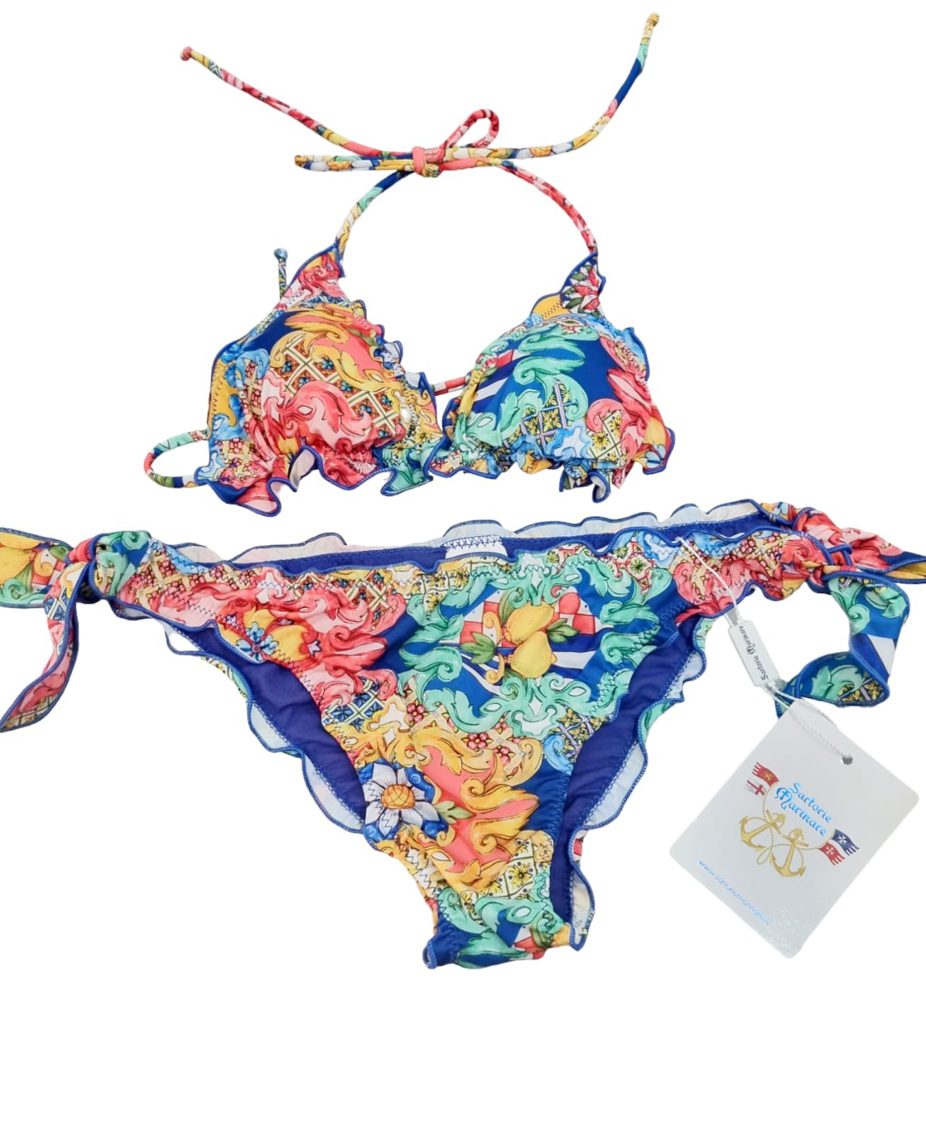 Costume bichini triangolo con slip regolabile con laccetti. Fantasia donna Rosalia Spedizione Gratuita