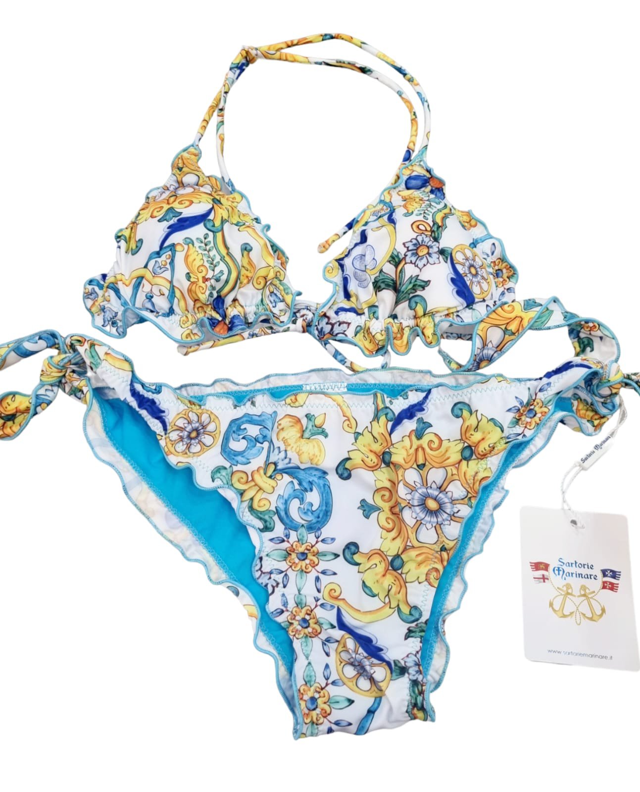 Costume bichini triangolo imbottito con slip regolabile con laccetti. Fantasia Vietri Spedizione Gratuita