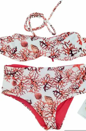 Bichini double face a fascia con possibilità di inserire i laccetti,slip coulotte .
Fantasia corallo e rosso
Taglia S Spedizione Gratuita