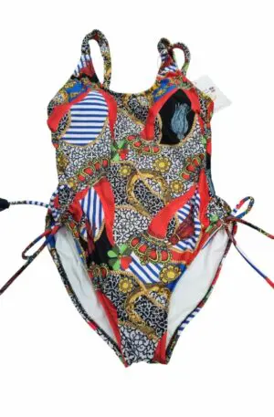 Costume intero con coppe estraibili ,bratelline regolabili, coprente. Fantasia  corni Spedizione Gratuita