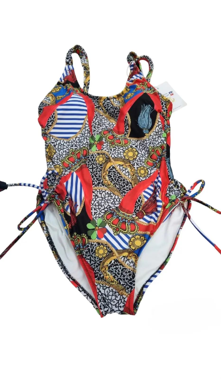 Costume intero con coppe estraibili ,bratelline regolabili, coprente. Fantasia  corni Spedizione Gratuita