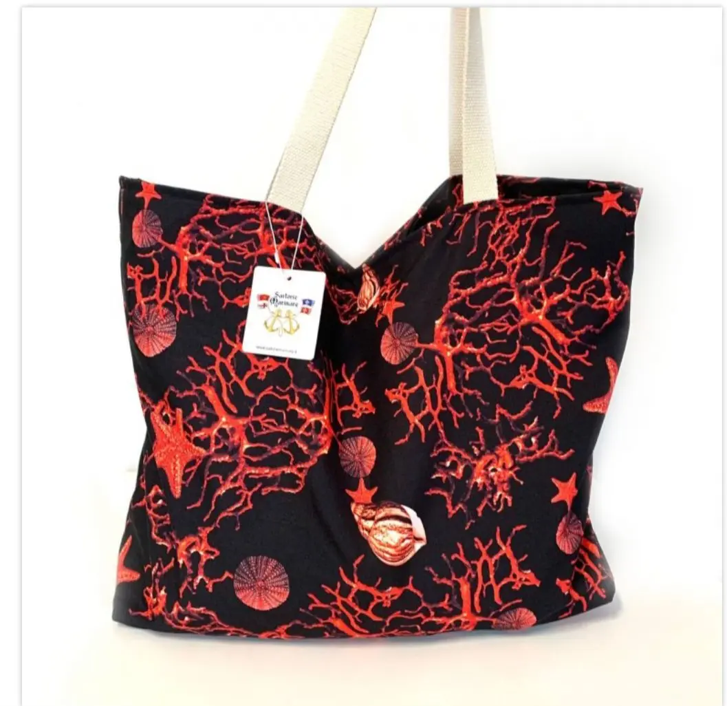 Borsa Shopper Grande da Spiaggia in Poliestere con Chiusura Zip, Fantasia Corallo Rosso Spedizione Gratuita Borsa Shopper Grande da Spiaggia in Poliestere con Chiusura Zip, Fantasia Corallo Rosso Spedizione Gratuita