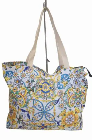 Borsa Shopper Grande Da Spiaggia In Poliestere Con Chiusura Cerniera Zip – Fantasia Vietri Spedizione Gratuita