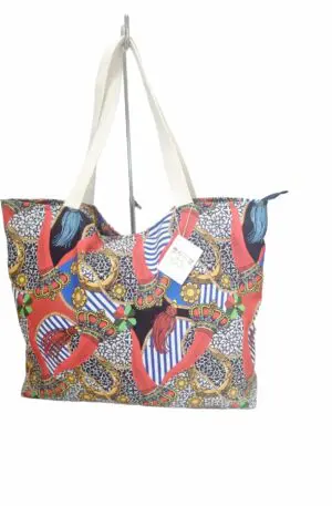 Borsa Shopper Grande da Spiaggia in Poliestere con Chiusura Cerniera Zip – Fantasia Corni – Fatta a Mano in Italia Spedizione Gratuita