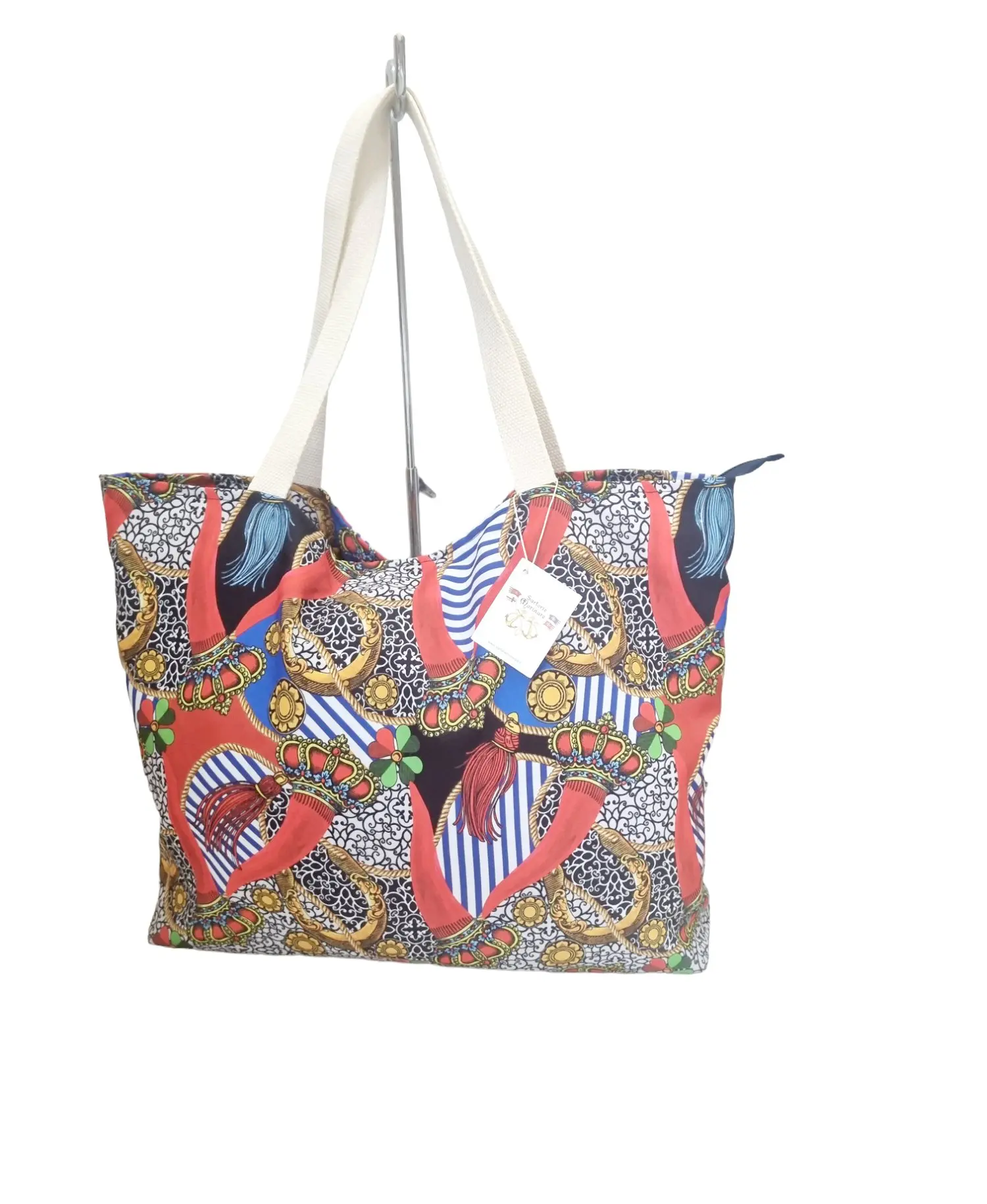 Borsa Shopper Grande da Spiaggia in Poliestere con Chiusura Cerniera Zip – Fantasia Corni – Fatta a Mano in Italia Spedizione Gratuita