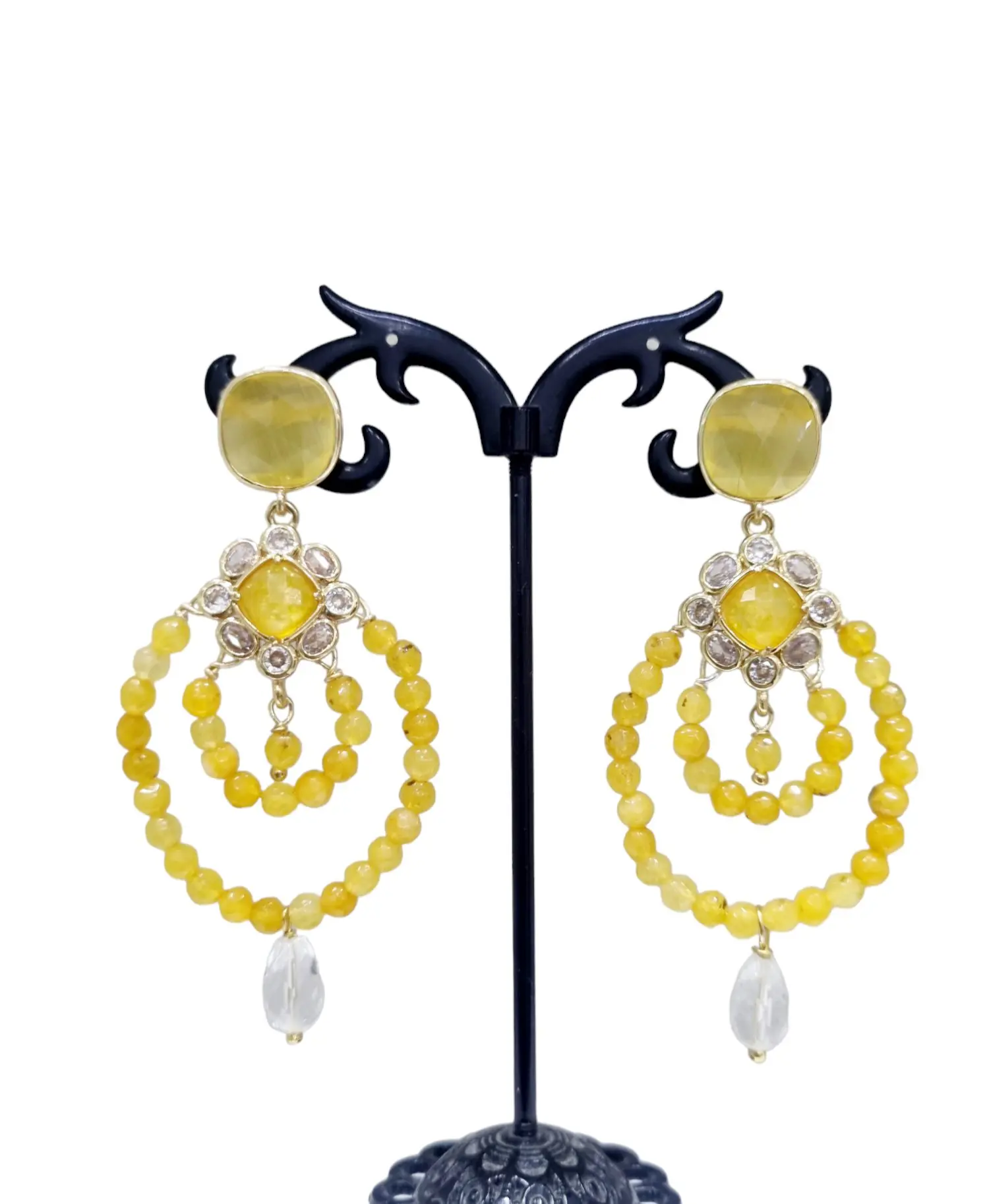Orecchini artigianali con agata e quarzi – Lunghezza 7.5cm – Peso 8.6gr Spedizione Gratuita