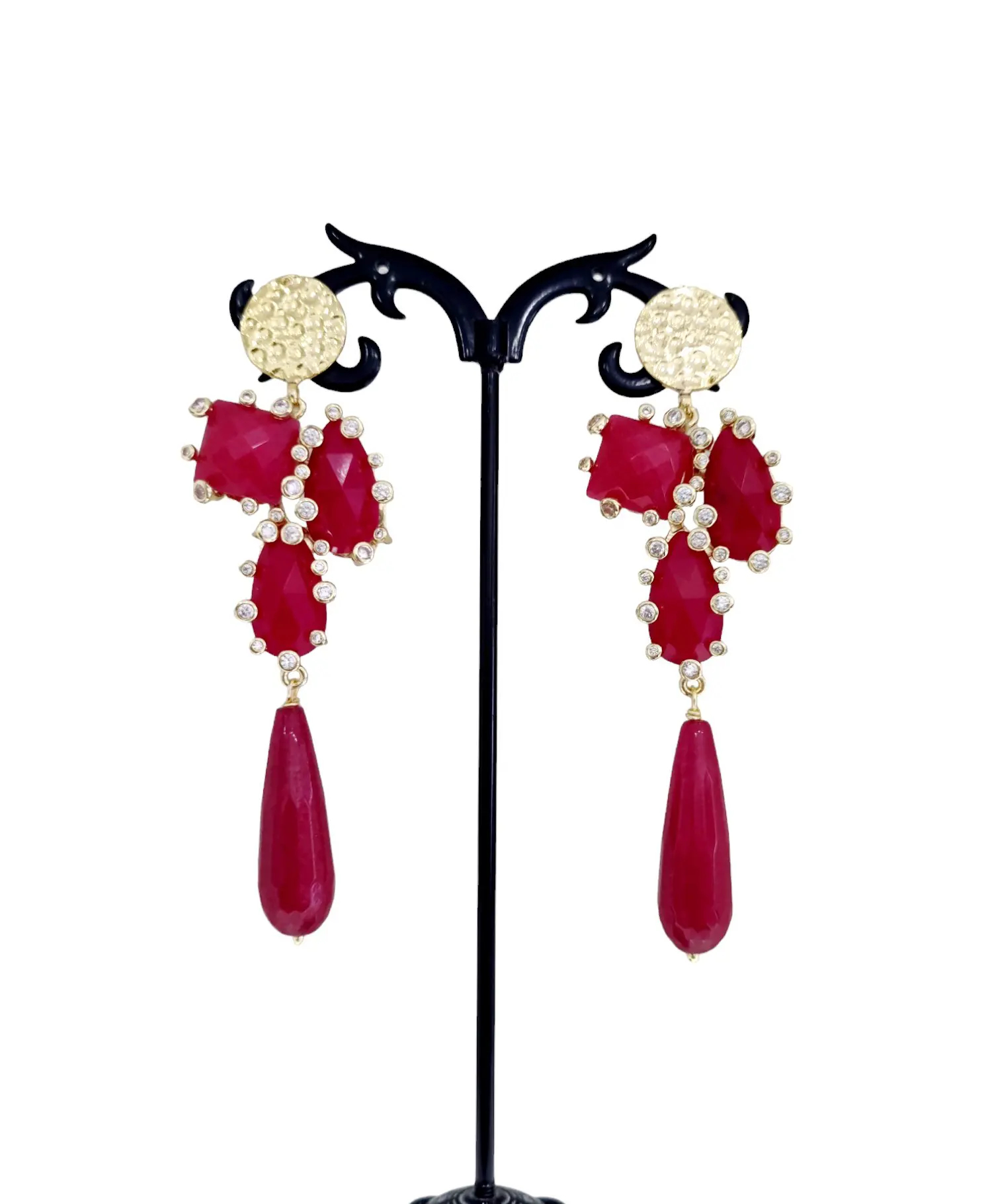 Orecchini  realizzati con agata montata su ottone e circondata da zirconi, con perno in ottone.Peso 13.4gr Lunghezza 8.5cm Spedizione Gratuita
