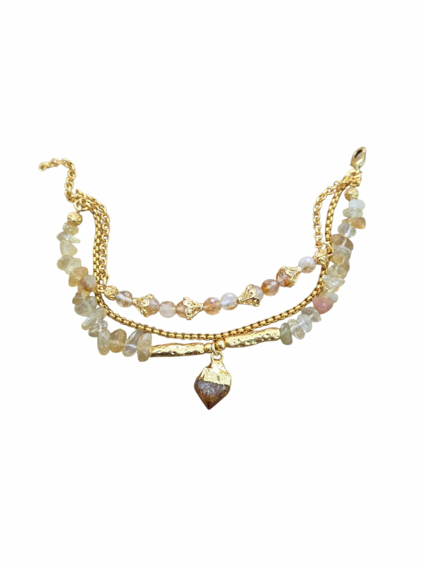 Bracciale realizzato con tre fili in ottone con quarzo citrino. lunghezza regolabile 21cm Spedizione Gratuita
