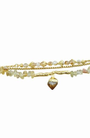 Bracciale realizzato con tre fili in ottone con quarzo citrino. lunghezza regolabile 21cm Spedizione Gratuita
