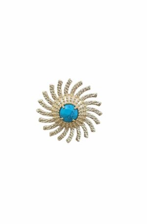 Anello regolabile realizzato con ottone satinato battuto e pasta di turchese centrale. Spedizione Gratuita
