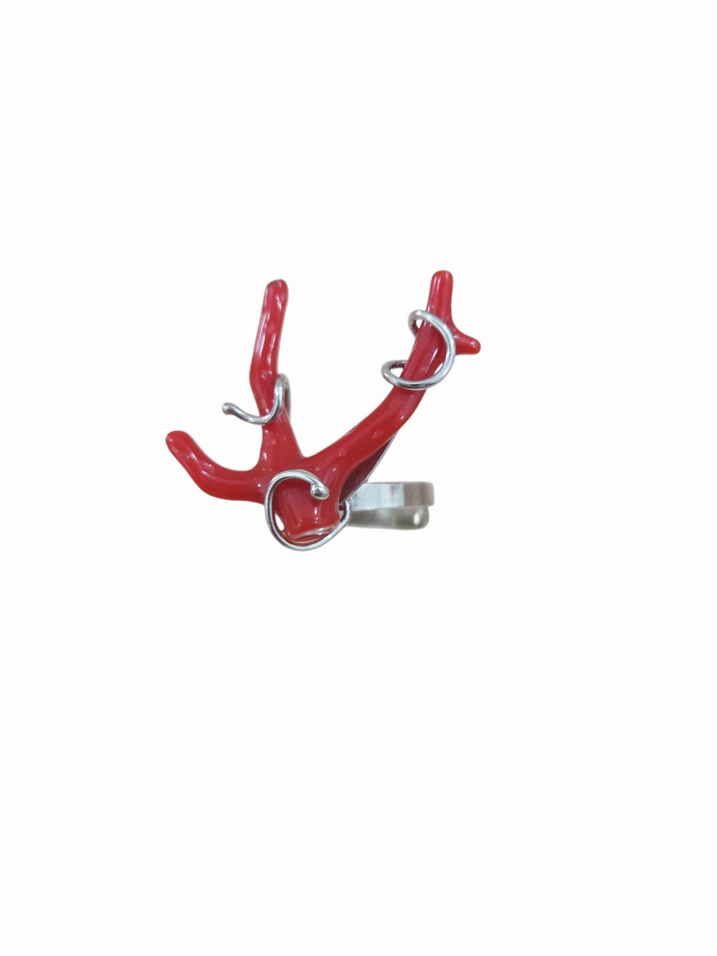Adjustable ring made of 925 silver with coral branch. Free shipping Anello regolabile realizzato in argento925 con rametto di corallo. Spedizione Gratuita