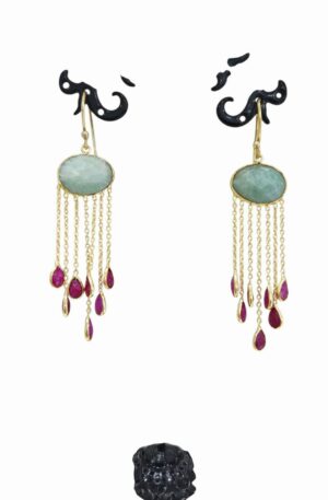 Orecchini realizzati con amazzonite e radice di rubino con ottone lunghezza 7.5cm peso 4.2gr Spedizione Gratuita