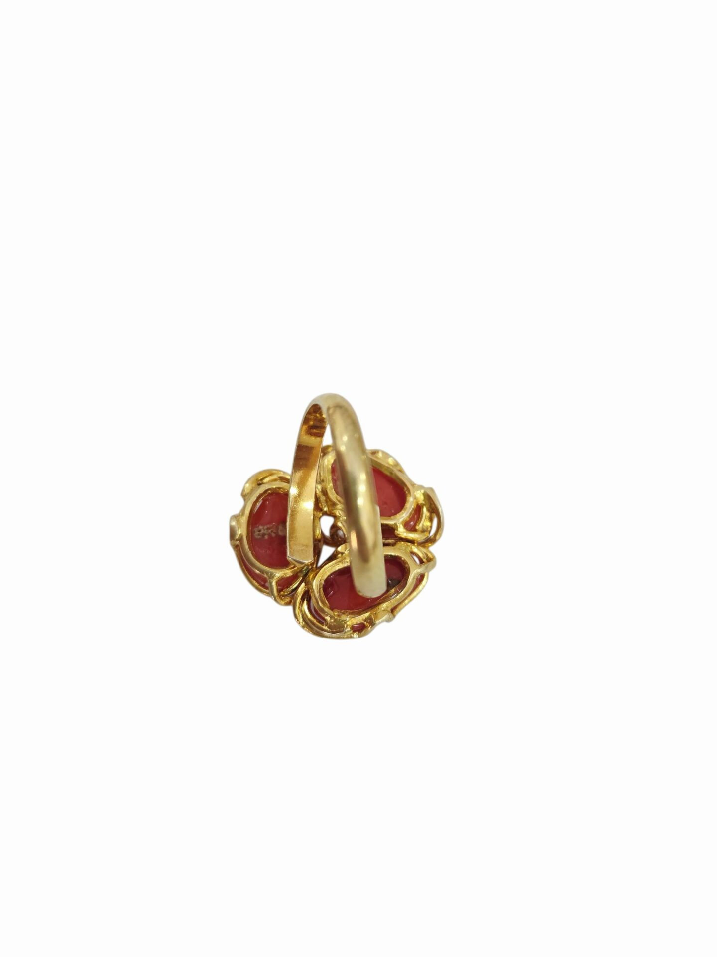 Anello in argento 925 dorato regolabile con tris di corallopeso 7.7gr Spedizione Gratuita