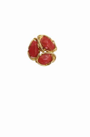Anello in argento 925 dorato regolabile con tris di corallopeso 7.7gr Spedizione Gratuita