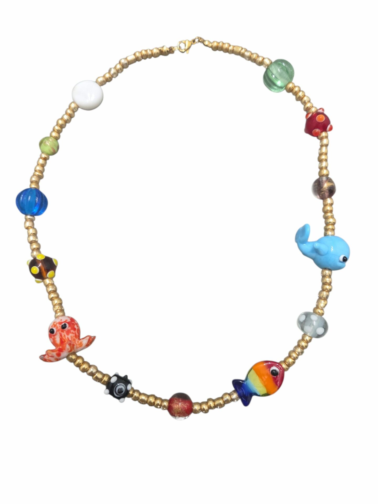 Collana girocollo realizzata artigianalmente con microperline ed elementi in vetro soffiato,pesci multicolore, balena,polipo e sfere miste.lunghezza 45cm Spedizione Gratuita Collana girocollo realizzata artigianalmente con microperline ed elementi in vetro soffiato,pesci multicolore, balena,polipo e sfere miste.lunghezza 45cm Spedizione Gratuita