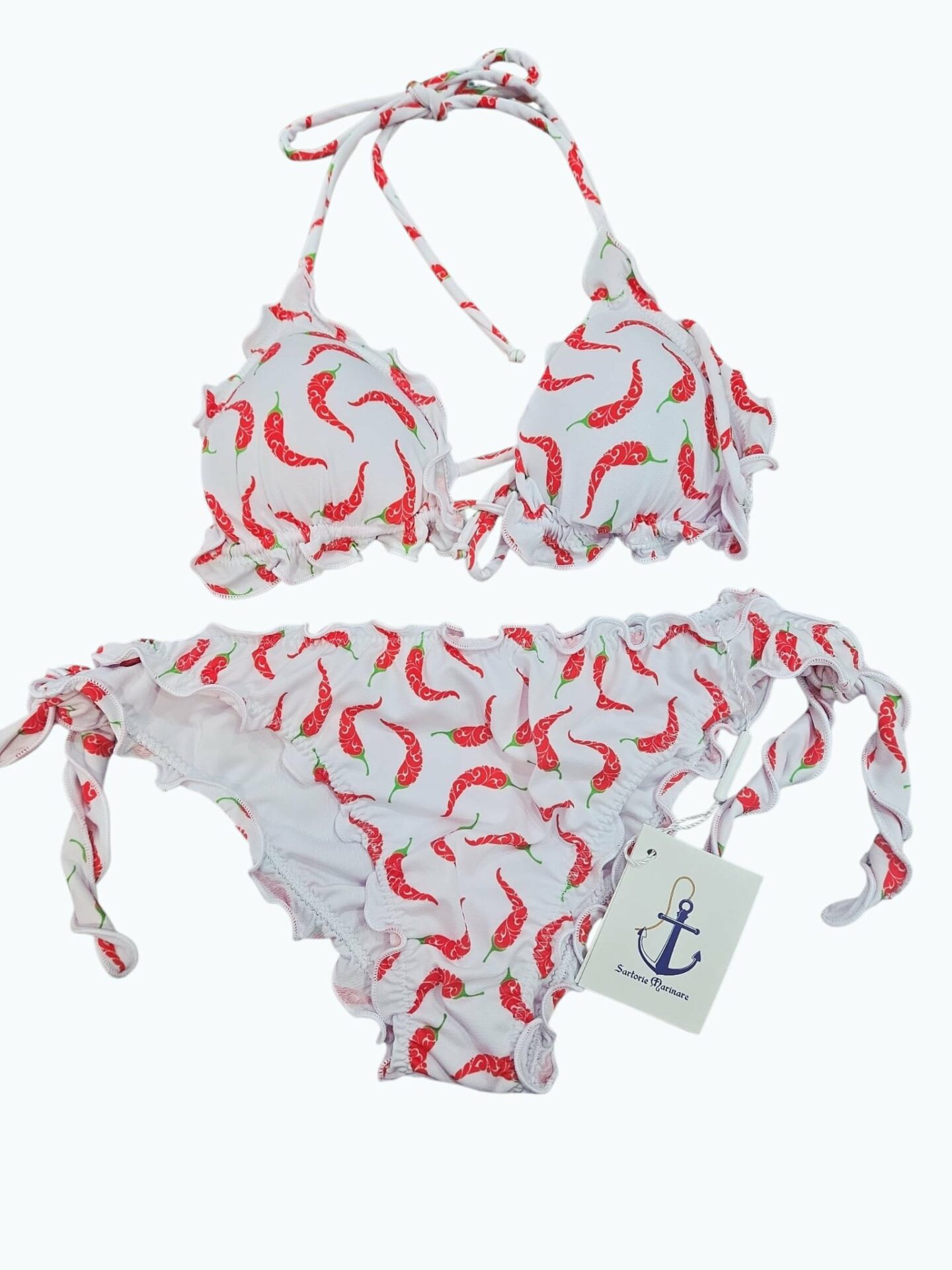 Bichini triangolo con coppa slip regolabile con laccetti. Fantasia Peperoncini Spedizione Gratuita