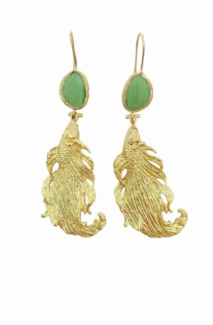 Orecchini realizzati con carpe in ottone e perno con monachella in pietra verde occhio di gatto lunghezza 8cm peso 12.9gr Spedizione Gratuita