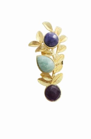 Anello regolabile realizzato in ottone con pietre naturali incastonate: lapislazzuli, amazzonite e ametista.lunghezza 5.5cm Spedizione Gratuita