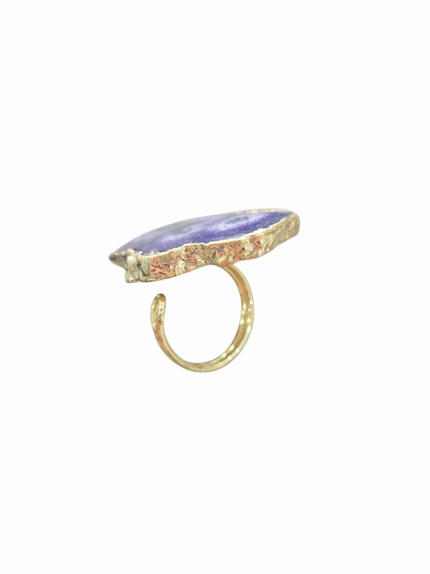 Anello regolabile realizzato con geode viola circondata da ottonegrandezza 4cmx 2.5cm Spedizione Gratuita