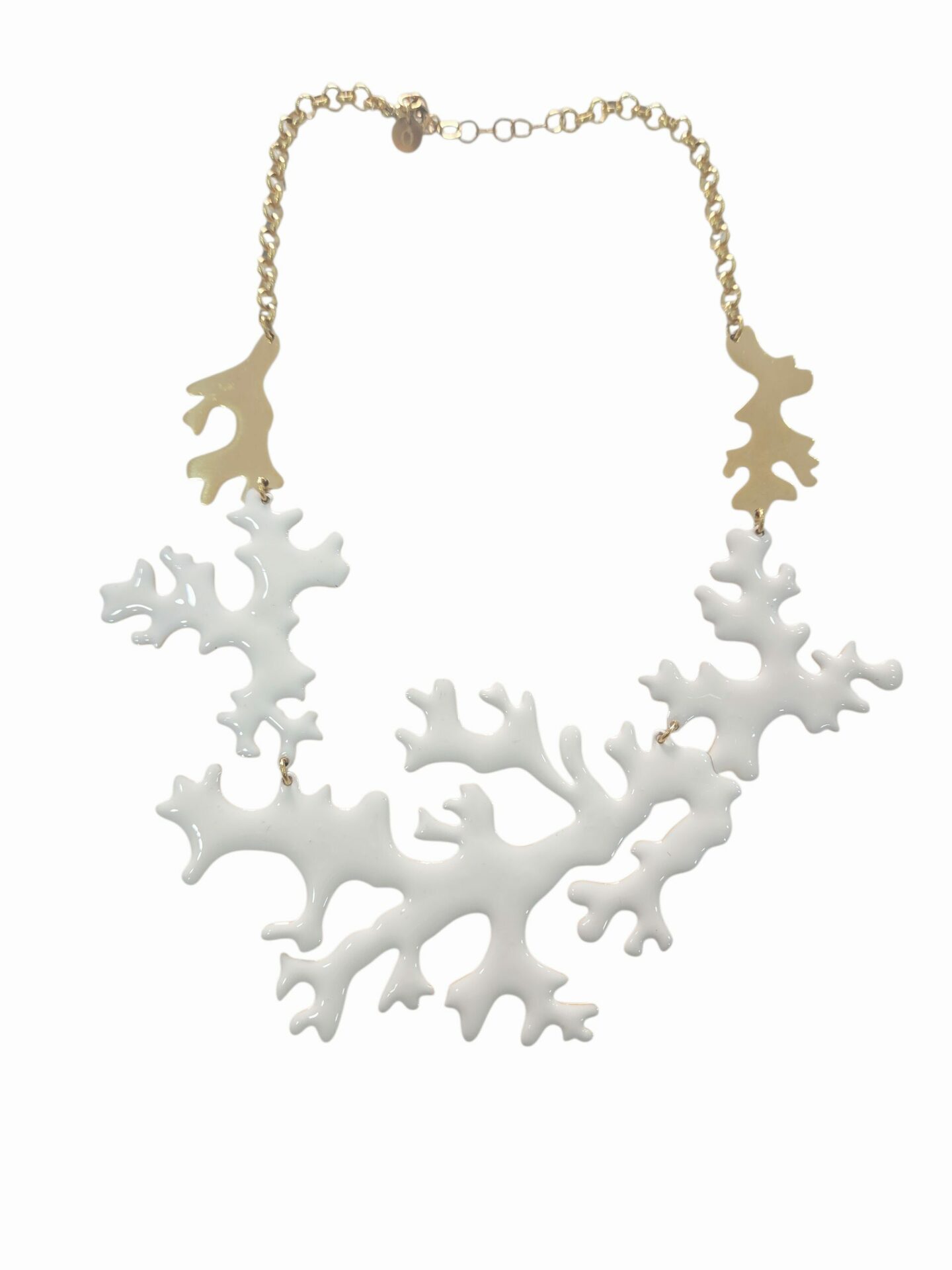 Collana girocollo realizzata con rami in acciaio smaltati bianchi e dorati lunghezza regolabile 44cm Spedizione Gratuita