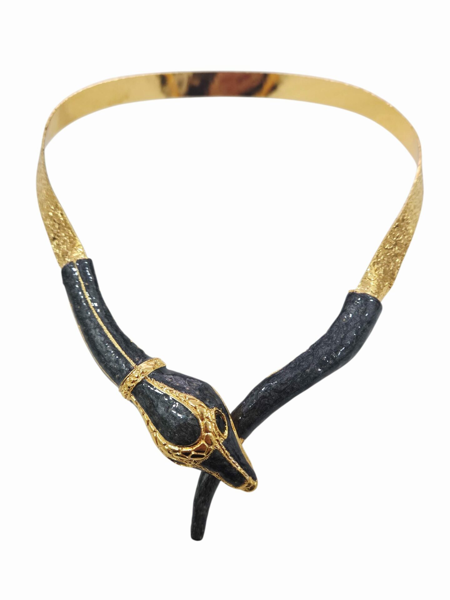 Collana girocollo realizzata su ottone battuto e serpente ottone smaltato con occhi con zirconi. Spedizione Gratuita