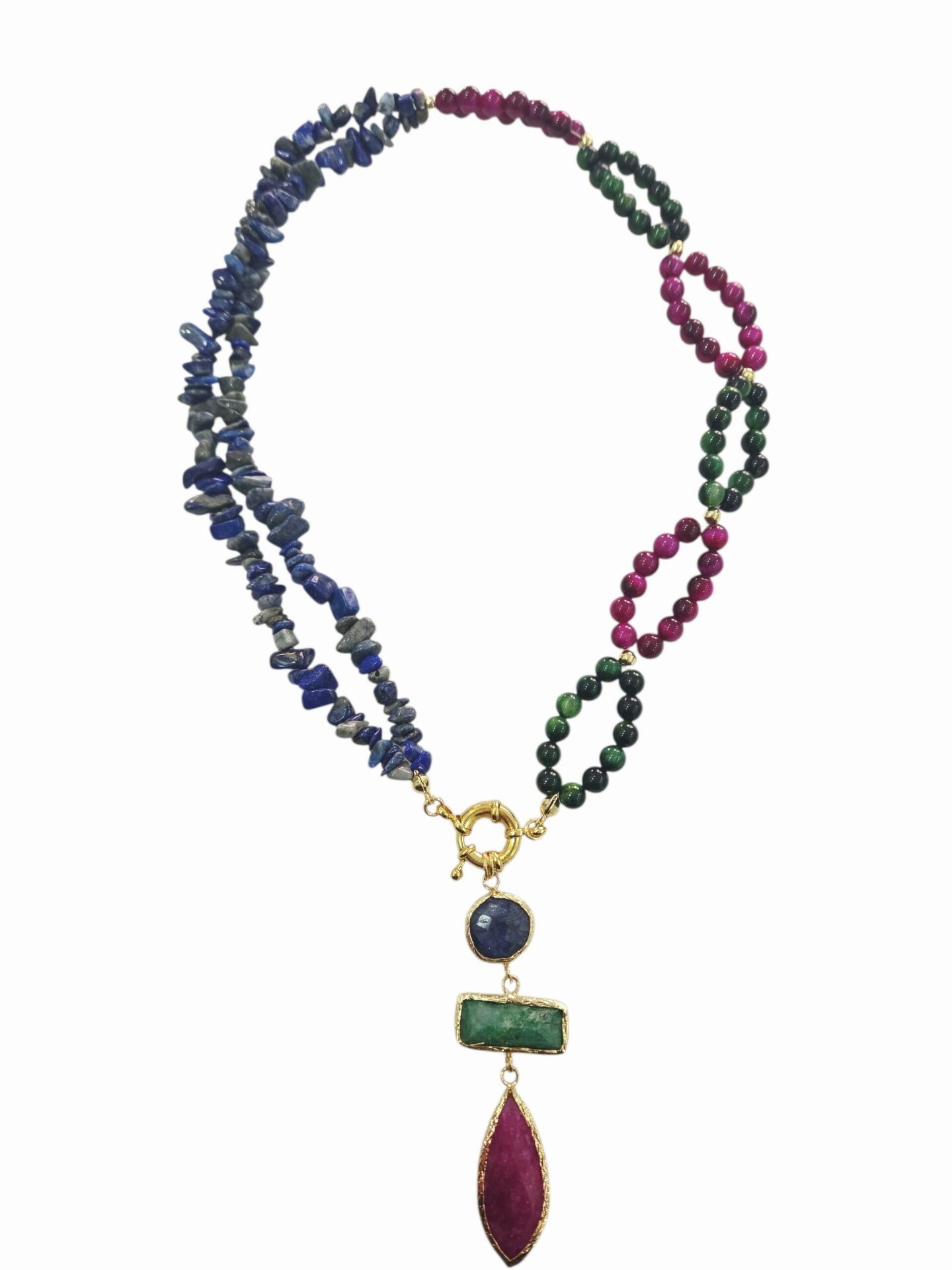 Collana girocollo realizzata con lapislazzuli e pietre naturali, chiusura in acciaio e ciondolo in pietre naturali contornato da ottonelunghezza girocollo 47cmlunghezza ciondolo 8cm Spedizione Gratuita Collana girocollo realizzata con lapislazzuli e pietre naturali, chiusura in acciaio e ciondolo in pietre naturali contornato da ottonelunghezza girocollo 47cmlunghezza ciondolo 8cm Spedizione Gratuita