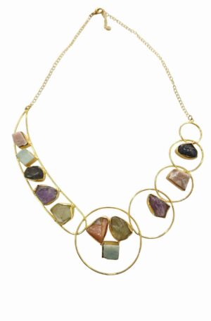 Collana girocollo realizzata con ottone e pietre naturali incastonate 
lunghezza regolabile 41cm Spedizione Gratuita