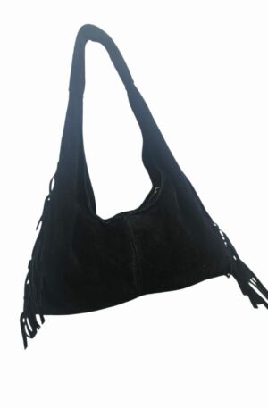Borsa in camoscio nera,vera pelle made in italy,con frange laterali,dotata di tracolla chiusura con zip.misure L34 H18 Spedizione Gratuita