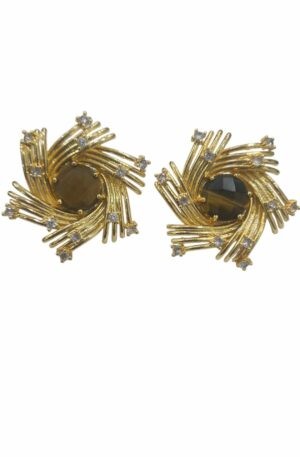 Orecchini lobo realizzati con ottone ,zirconi e occhio di tigre lunghezza 2.5cm x 4cm peso 12gr Spedizione Gratuita