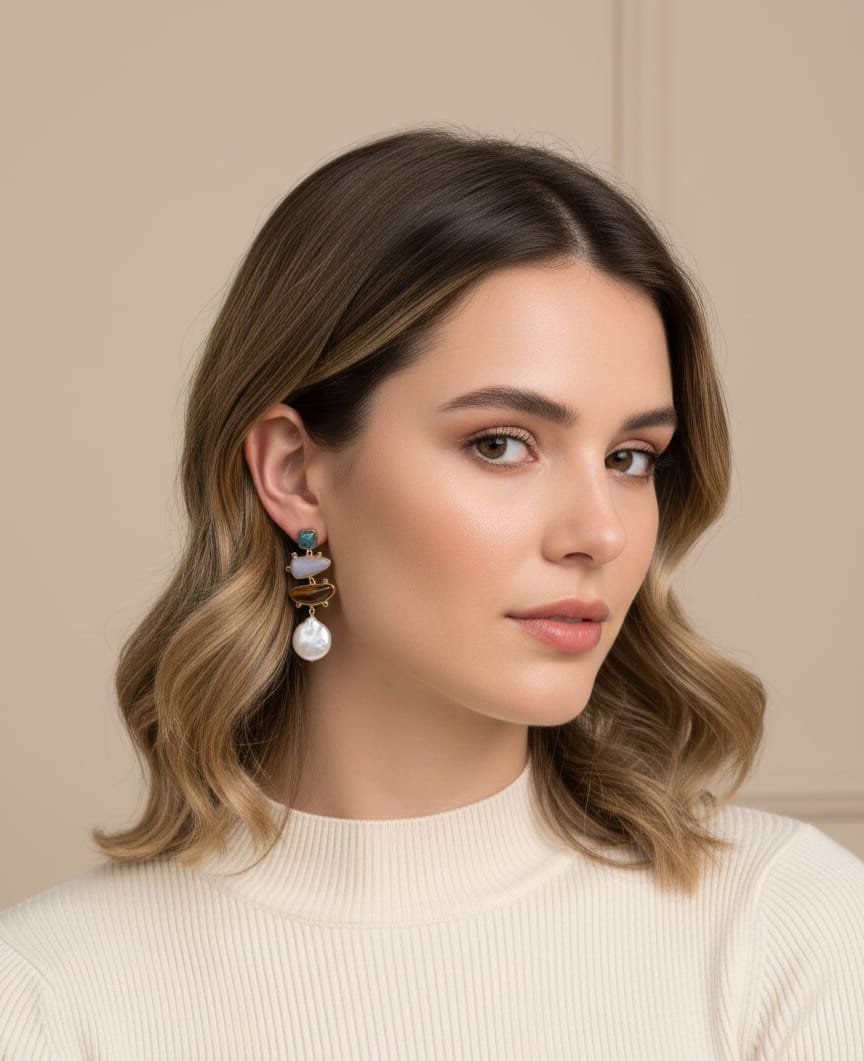 Orecchini realizzati con apatite,calcedonio, occhio di tigre, perla di fiume piatta e zirconi su base in ottone
lunghezza 4.5cm
peso 5.7gr Spedizione Gratuita Orecchini realizzati con apatite,calcedonio, occhio di tigre, perla di fiume piatta e zirconi su base in ottone
lunghezza 4.5cm
peso 5.7gr Spedizione Gratuita