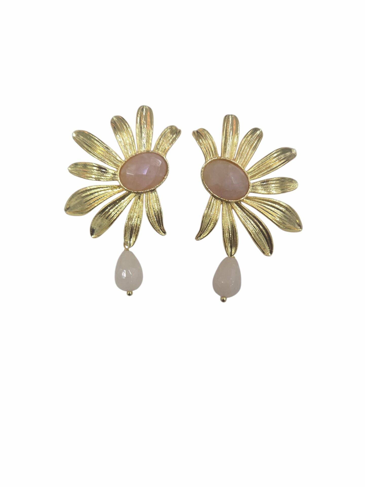 Orecchini realizzati con quarzo rosa ed ottone 
lunghezza 4.5cm
peso 7.8gr Spedizione Gratuita
