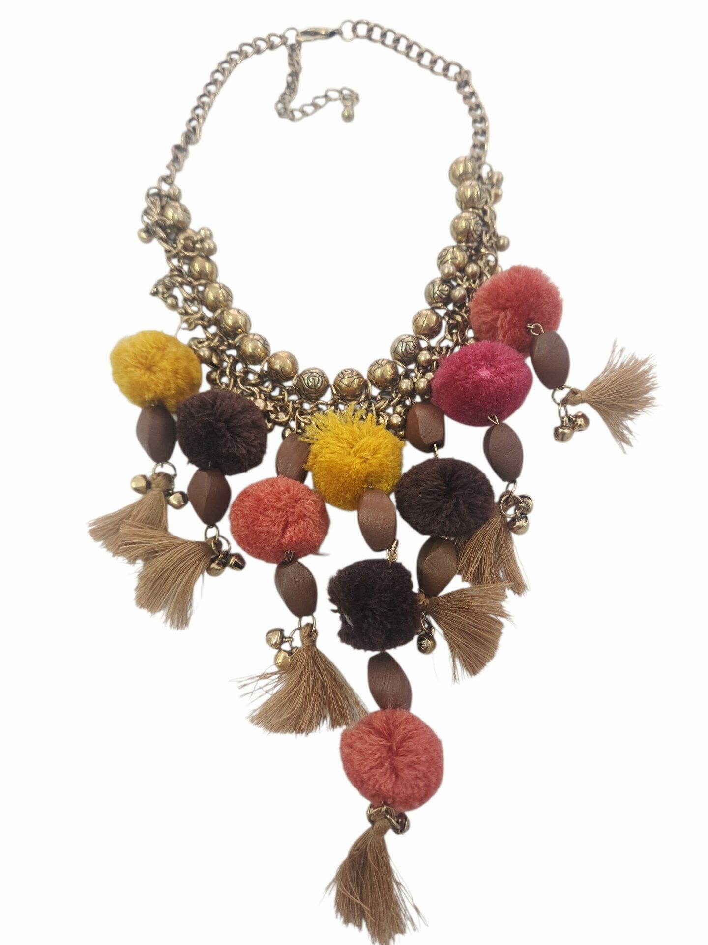 Collana girocollo regolabile realizzata con pom pom e nappine con i colori della terra ed elementi bronzati anallergici.
lunghezza 45cm Spedizione Gratuita