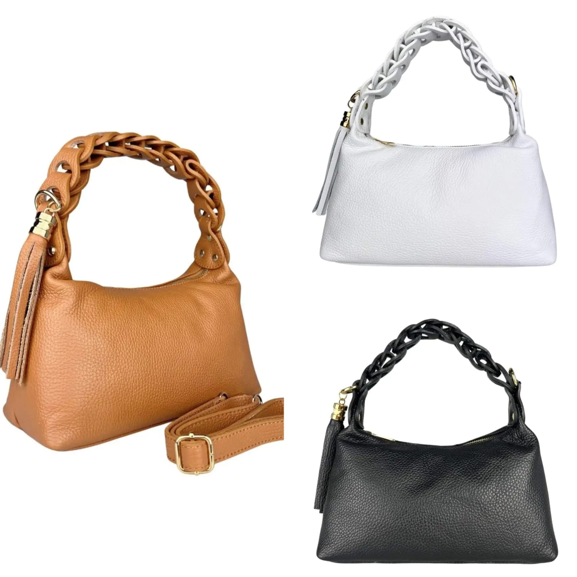 Genuine leather bag, made in Italy, with woven handle, shoulder strap, lined interior with side pockets. Dimensions: H16 W12 L27 Free shipping Borsa in vera pelle , made italy, con manico intreccio,dotata di tracolla,interno foderato con tasche laterali. Misure H16 B12 L 27 Spedizione Gratuita