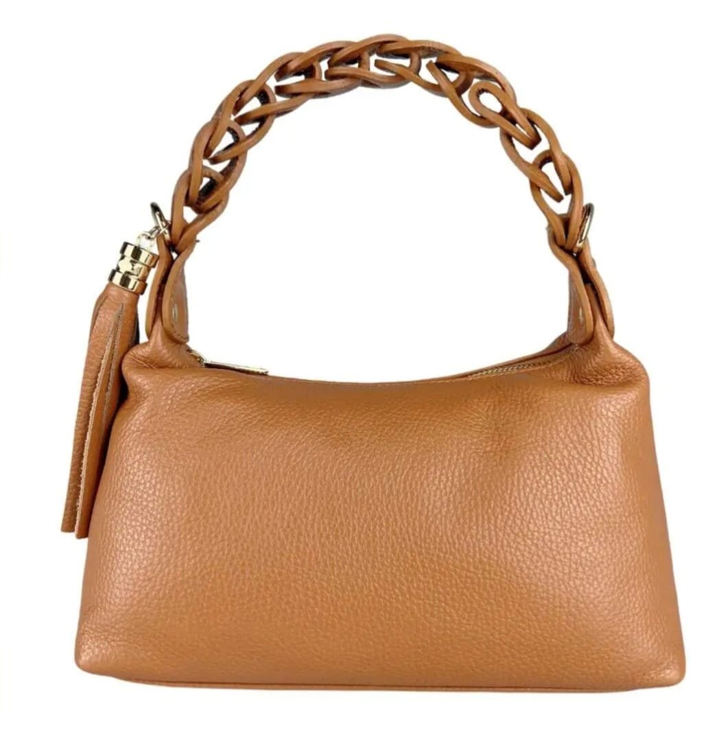 Genuine leather bag, made in Italy, with woven handle, shoulder strap, lined interior with side pockets. Dimensions: H16 W12 L27 Free shipping Borsa in vera pelle , made italy, con manico intreccio,dotata di tracolla,interno foderato con tasche laterali. Misure H16 B12 L 27 Spedizione Gratuita