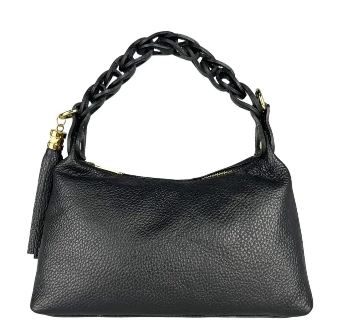 Genuine leather bag, made in Italy, with woven handle, shoulder strap, lined interior with side pockets. Dimensions: H16 W12 L27 Free shipping Borsa in vera pelle , made italy, con manico intreccio,dotata di tracolla,interno foderato con tasche laterali. Misure H16 B12 L 27 Spedizione Gratuita