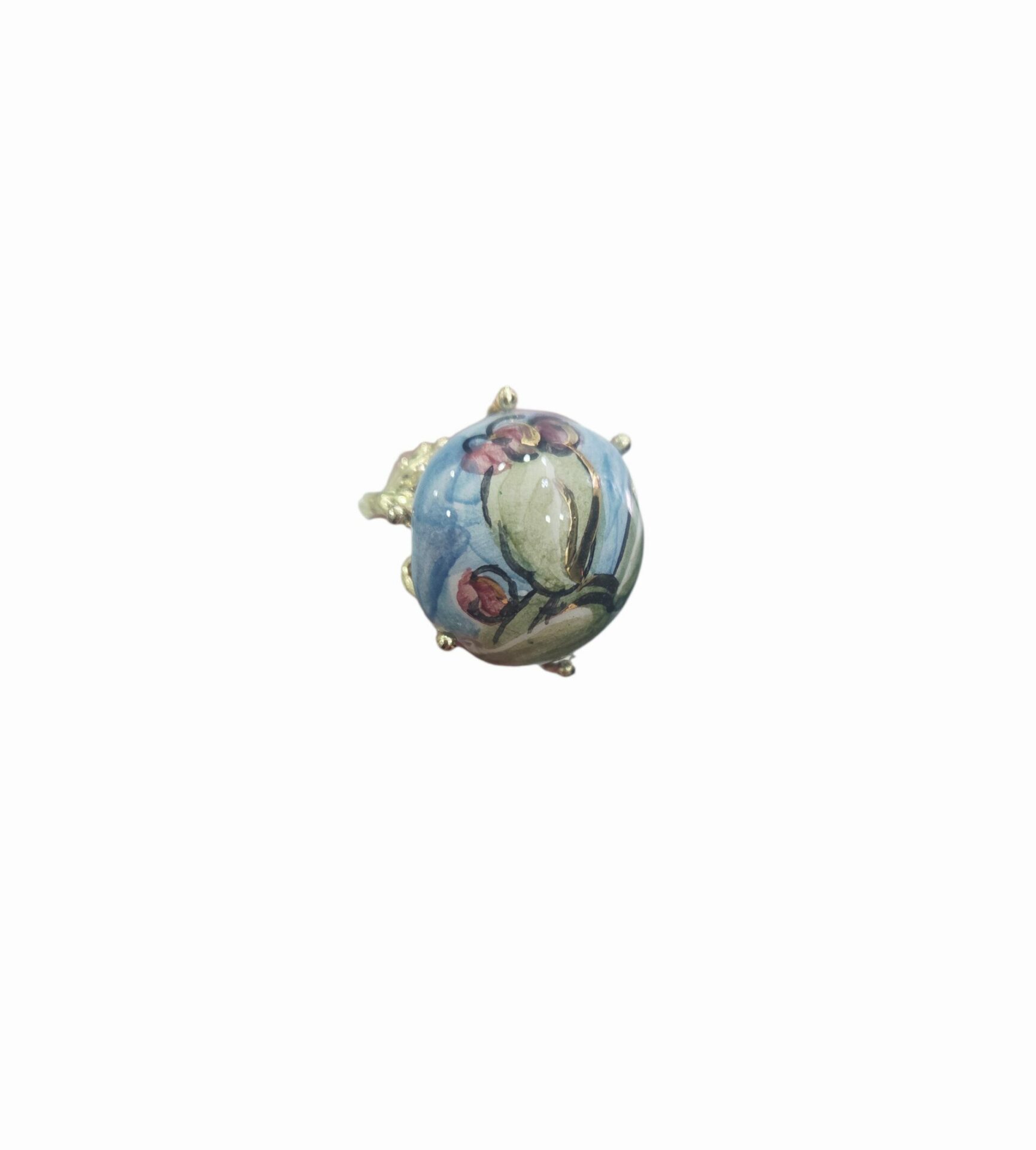 Anello regolabile su base in ottone con cactus dipinti su ceramica di Caltagirone. Spedizione Gratuita