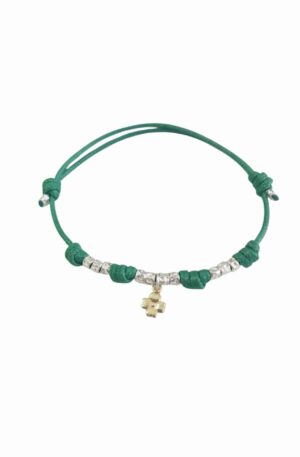 Bracciale modello dodo regolabile,unisex, realizzato con tessuto verde lavabile,dadini in argento925 e ciondolo quadrifoglio dorato in argento925 Spedizione Gratuita