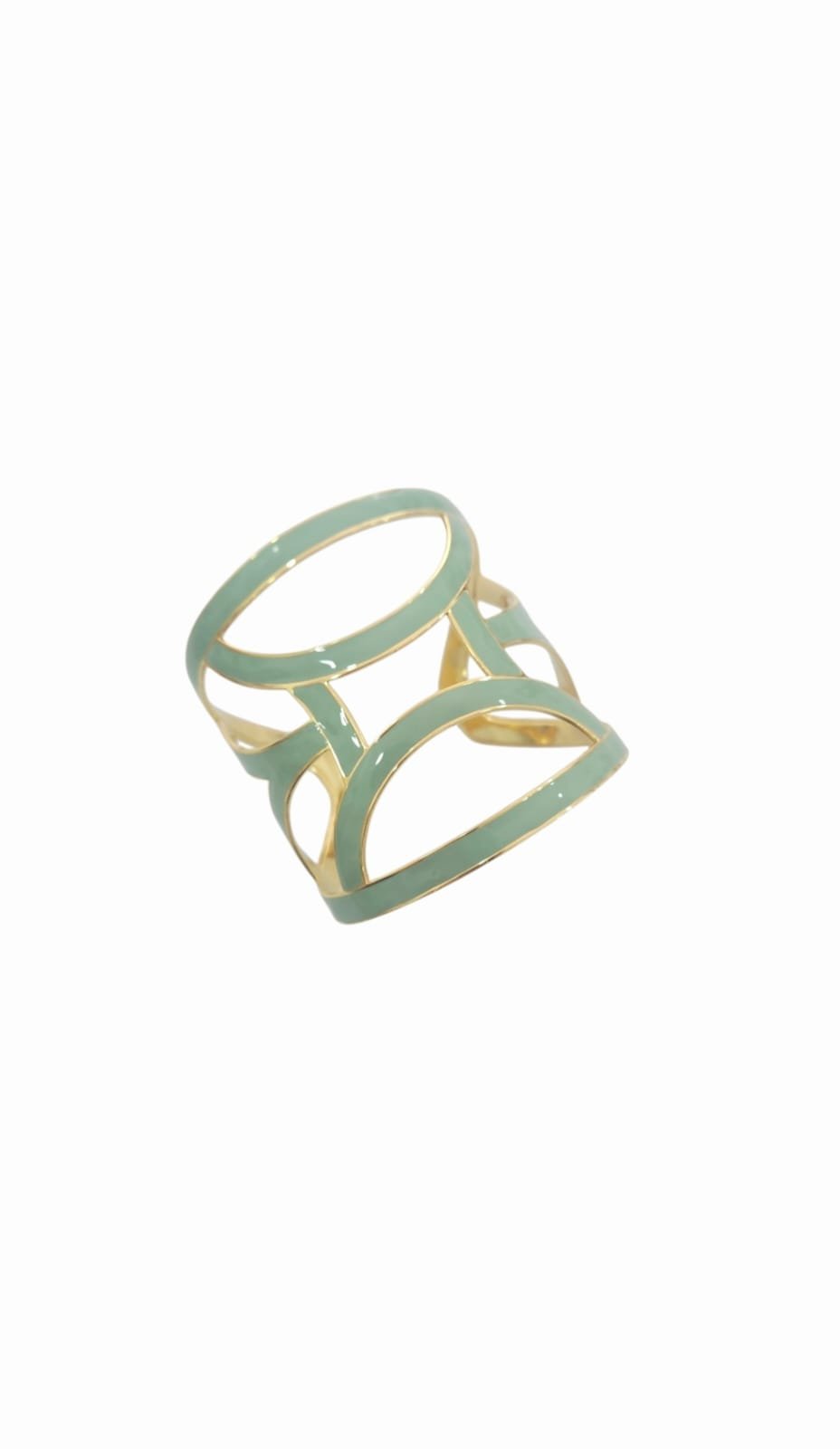 Bracciali ad incastro in acciaio smaltato bianco e oliva con base dorata. Spedizione Gratuita