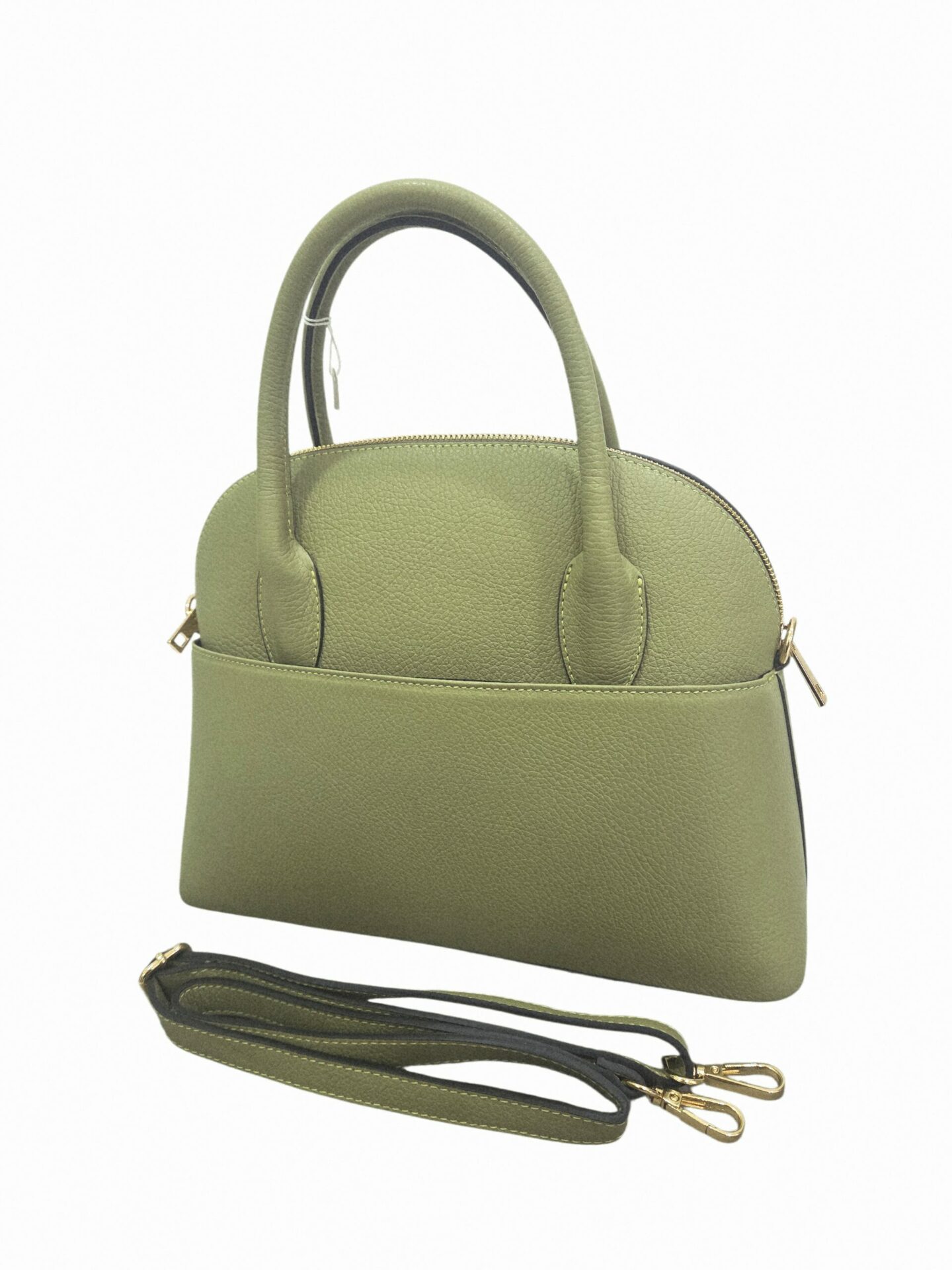 Genuine leather bag, made in Italy, zip closure, single lined interior with side pockets, two external pockets, equipped with shoulder strap. Measurements: H26 W14 L33, sage green color. Free shipping Borsa in vera pelle,made Italy, chiusura con zip, interno unico foderato con tasche laterali, due tasche esterne,dotata di tracolla.misure H26 B14 L33colore verde salvia Spedizione Gratuita