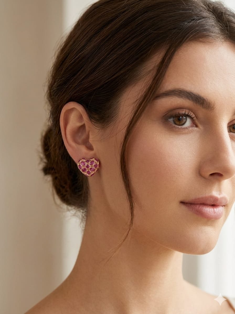 Orecchini lobo,cuoricini realizzati con zirconi fucsia, blu e viola/neutro su base in ottone. Peso 2.7gr lunghezza 1.5cm Spedizione Gratuita