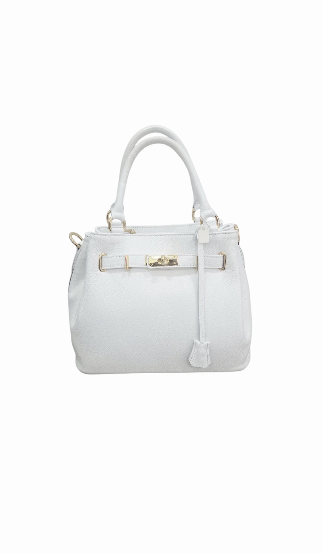 White genuine leather bag, made in Italy, Kelly model, with shoulder strap, lined interior with side pockets, zip closure, dimensions H23 W 16 L29 Free shipping Borsa in vera pelle bianca,made Italy, modello kelly, dotata di tracolla, interno foderato con tasche laterali,chiusura con zipmisure H23 B 16 L29 Spedizione Gratuita