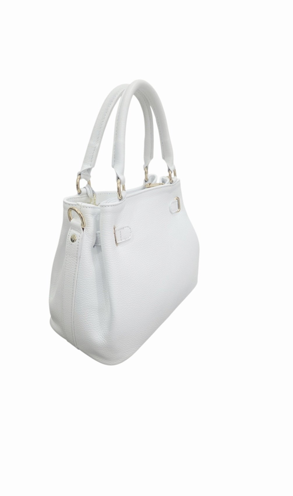 White genuine leather bag, made in Italy, Kelly model, with shoulder strap, lined interior with side pockets, zip closure, dimensions H23 W 16 L29 Free shipping Borsa in vera pelle bianca,made Italy, modello kelly, dotata di tracolla, interno foderato con tasche laterali,chiusura con zipmisure H23 B 16 L29 Spedizione Gratuita