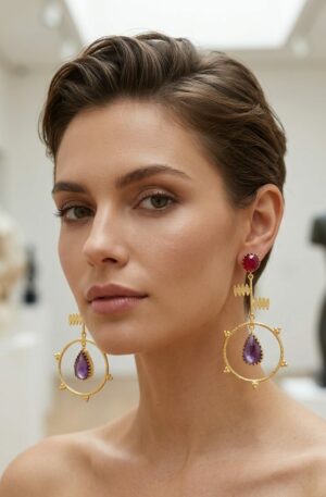 Orecchini  realizzati in ottone con ametista e radice di rubino
lunghezza 8cm
peso 9gr Spedizione Gratuita