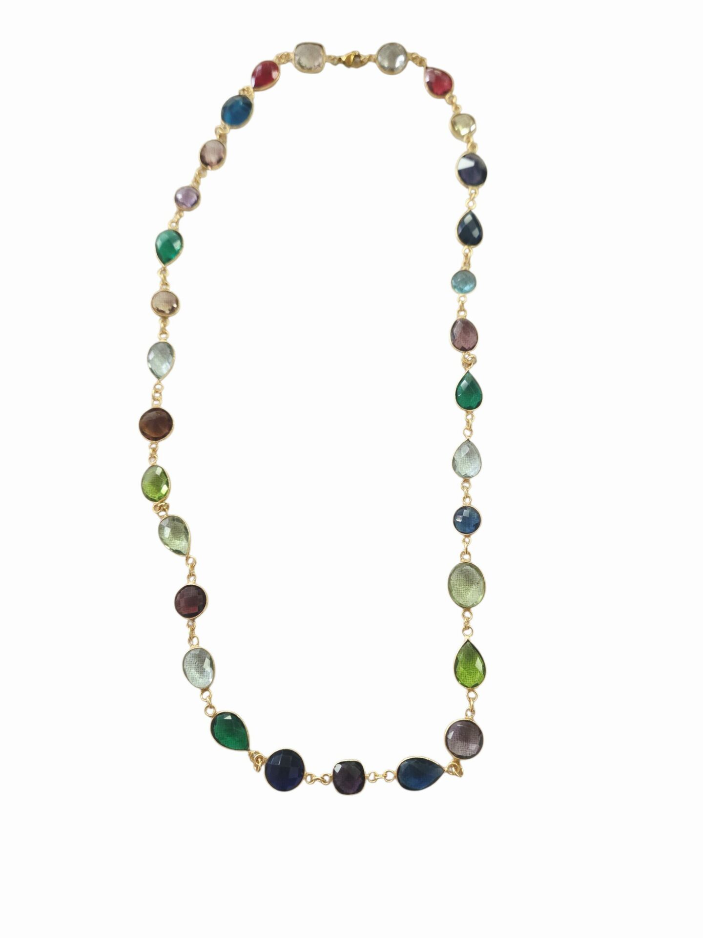 Collana girocollo con quarzi multicolore in varie forme circondati da ottone
lunghezza 55cm Spedizione Gratuita