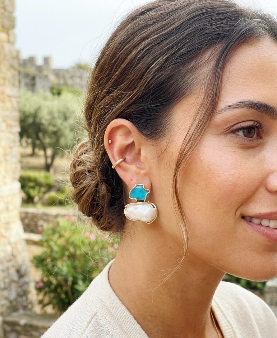 Orecchini realizzati con turchese naturale e perla scaramazza montati su argento925 placcato oro
lunghezza 2.5cm
peso 8.3gr Spedizione Gratuita Orecchini realizzati con turchese naturale e perla scaramazza montati su argento925 placcato oro
lunghezza 2.5cm
peso 8.3gr Spedizione Gratuita