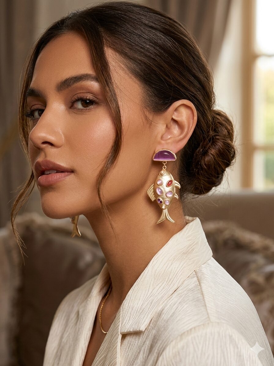 Earrings made with brass fish and cat's eye elements in various shades of pink. Length 5.5cm, weight 9.1g. Free shipping Orecchini realizzati con pesciolini in ottone ed elementi occhio di gatto in varie sfumature di rosa.lunghezza 5.5cmpeso 9.1gr Spedizione Gratuita