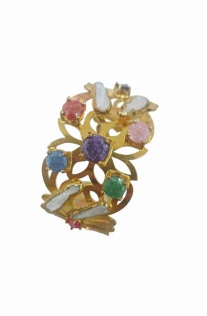 Bracciale ad incastro realizzato su base in ottone con cristalloidi multicolore e perle di fiume incastonate Spedizione Gratuita