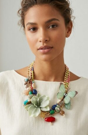 Collana girocollo regolabile realizzata con resine, fiore e farfalla in tessuto
lunghezza 57cm Spedizione Gratuita